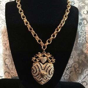 KIRK FOLLY SWAROVSKI HEART CHERUB ANGEL NECKLACE